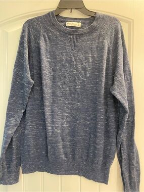 Mutual Weave Size L Heather Navy Blue & White Crewneck Pullover Sweater